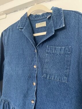 Vintage 90s L.L. Bean Dark Denim Button-Front Shirt Dress
